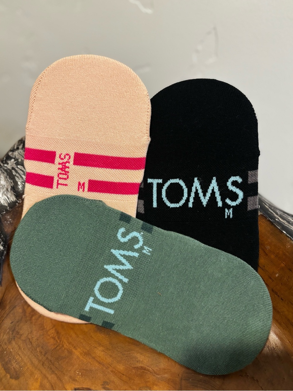 TOMS woman’s No-Show Sock 3-Pack - Black, Green, Peach